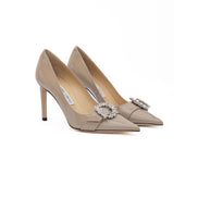 Jimmy Choo Taupe Grey Patent Leather Chery 85 Pumps