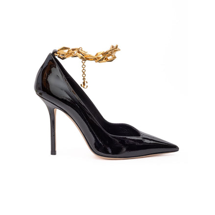 Jimmy Choo Black Patent Leather Diamond Talura 100 Pumps