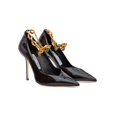 Jimmy Choo Black Patent Leather Diamond Talura 100 Pumps