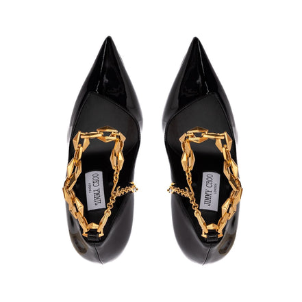 Escarpins Jimmy Choo Talura 100 en cuir verni noir, orné de diamants