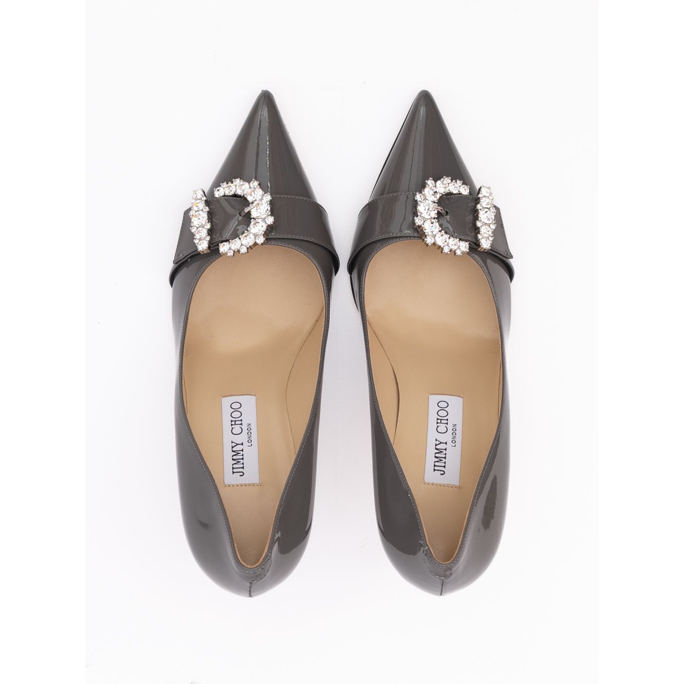 Jimmy Choo Storm Grey Patent Leather Chery 85 Pumps