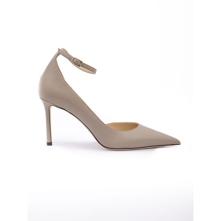 Jimmy Choo Taupe Grey Calf Leather Leona 85 Pumps