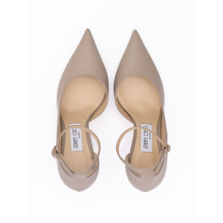 Jimmy Choo Taupe Grey Calf Leather Leona 85 Pumps