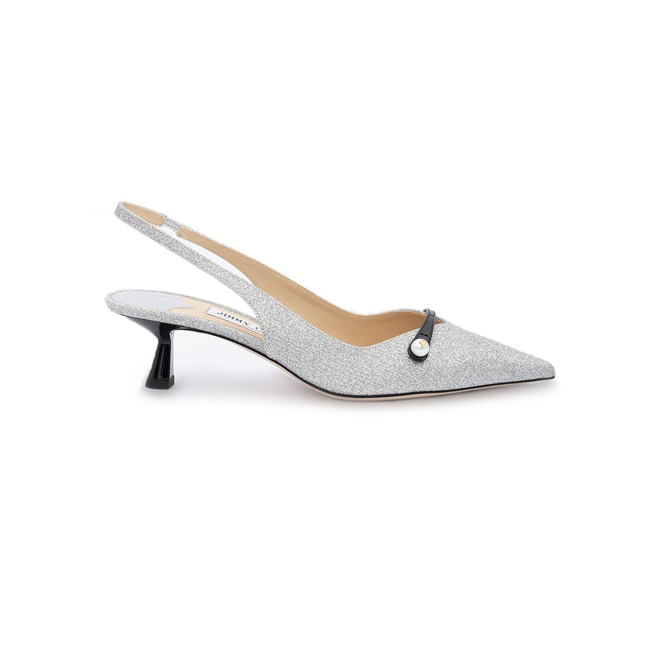 Escarpins Jimmy Choo Amita 45 à bride arrière en fines paillettes argentées