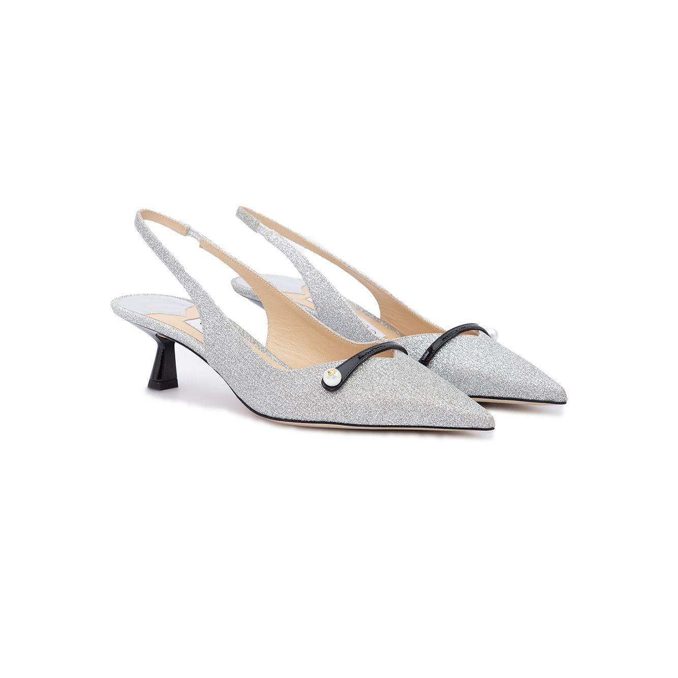 Escarpins Jimmy Choo Amita 45 à bride arrière en fines paillettes argentées
