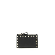 Valentino Garavani Black Calf Leather Wallet - Rockstud Card Holder