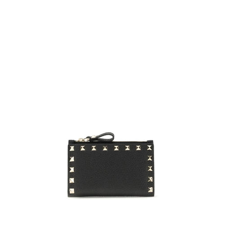 Valentino Garavani Black Calf Leather Wallet - Rockstud Card Holder