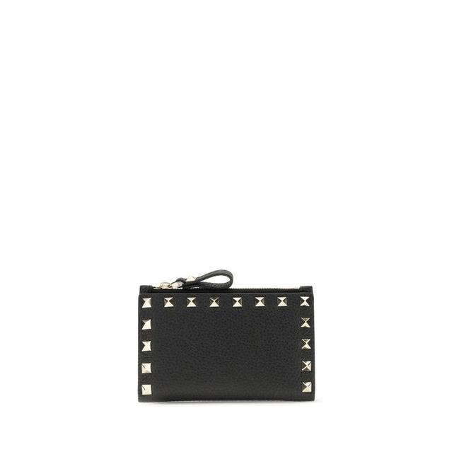 Valentino Garavani Black Calf Leather Wallet - Rockstud Card Holder