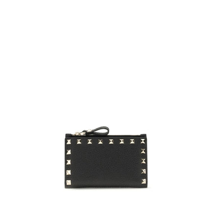 Valentino Garavani Black Calf Leather Wallet - Rockstud Card Holder