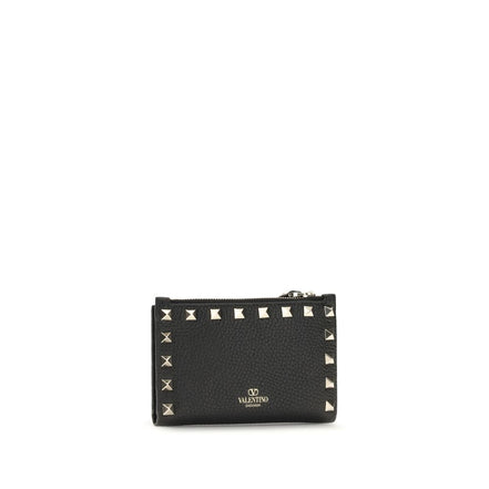 Valentino Garavani Black Calf Leather Wallet - Rockstud Card Holder