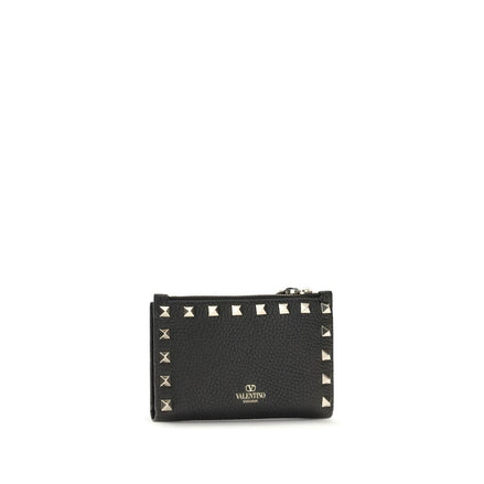 Valentino Garavani Black Calf Leather Wallet - Rockstud Card Holder