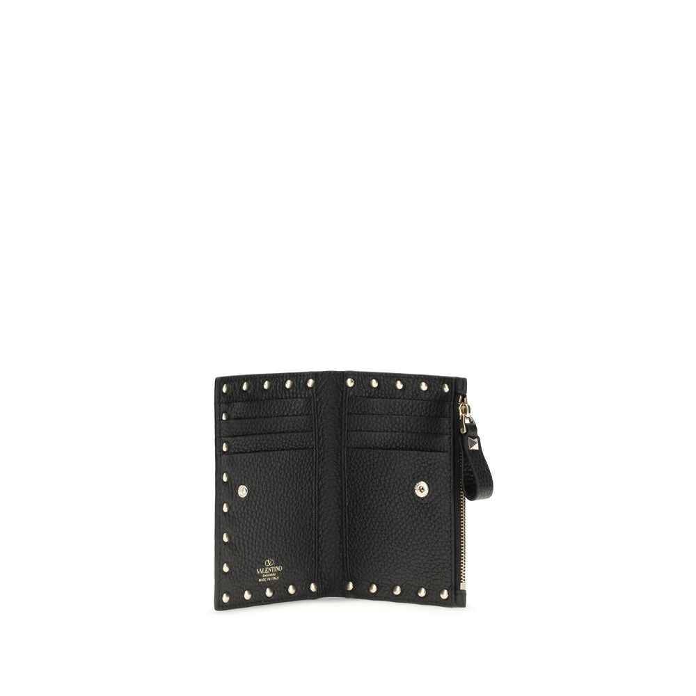 Valentino Garavani Black Calf Leather Wallet - Rockstud Card Holder