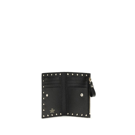 Valentino Garavani Black Calf Leather Wallet - Rockstud Card Holder