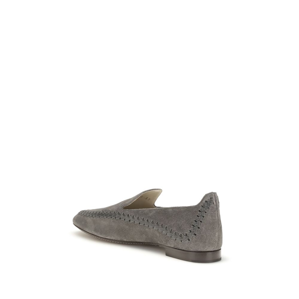 Giorgio Armani Grey Calf Leather Slip-On Loafers