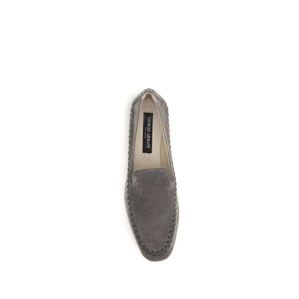 Giorgio Armani Grey Calf Leather Slip-On Loafers