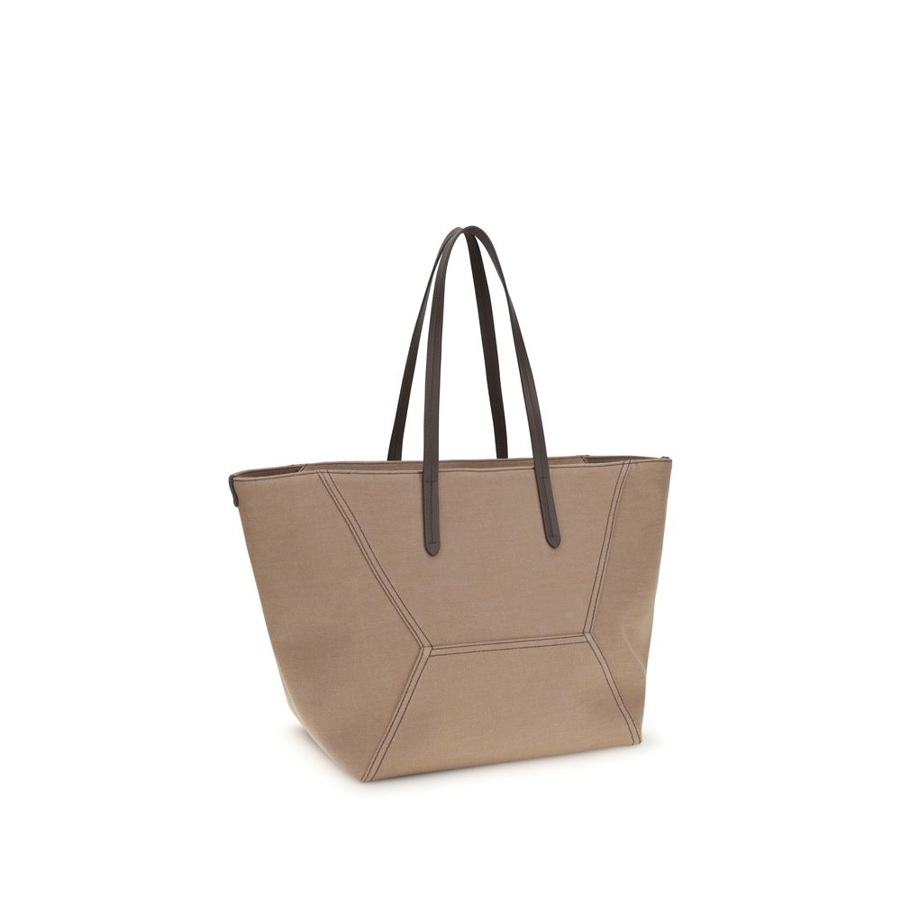 Borsa a tracolla Brunello Cucinelli in cotone beige