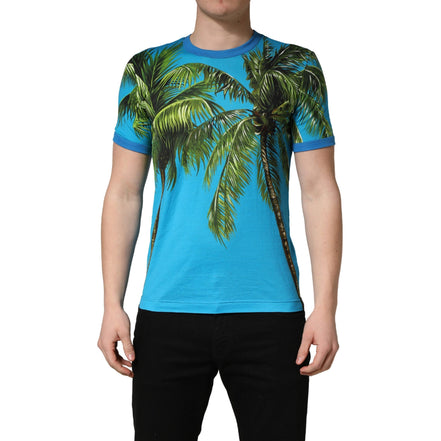 Dolce & Gabbana Blue Palm Tree Print Cotton CrewNeck T-shirt