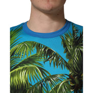 Dolce & Gabbana Blue Palm Tree Print Cotton CrewNeck T-shirt
