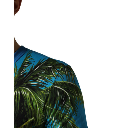 Dolce & Gabbana Blue Palm Tree Print Cotton CrewNeck T-shirt
