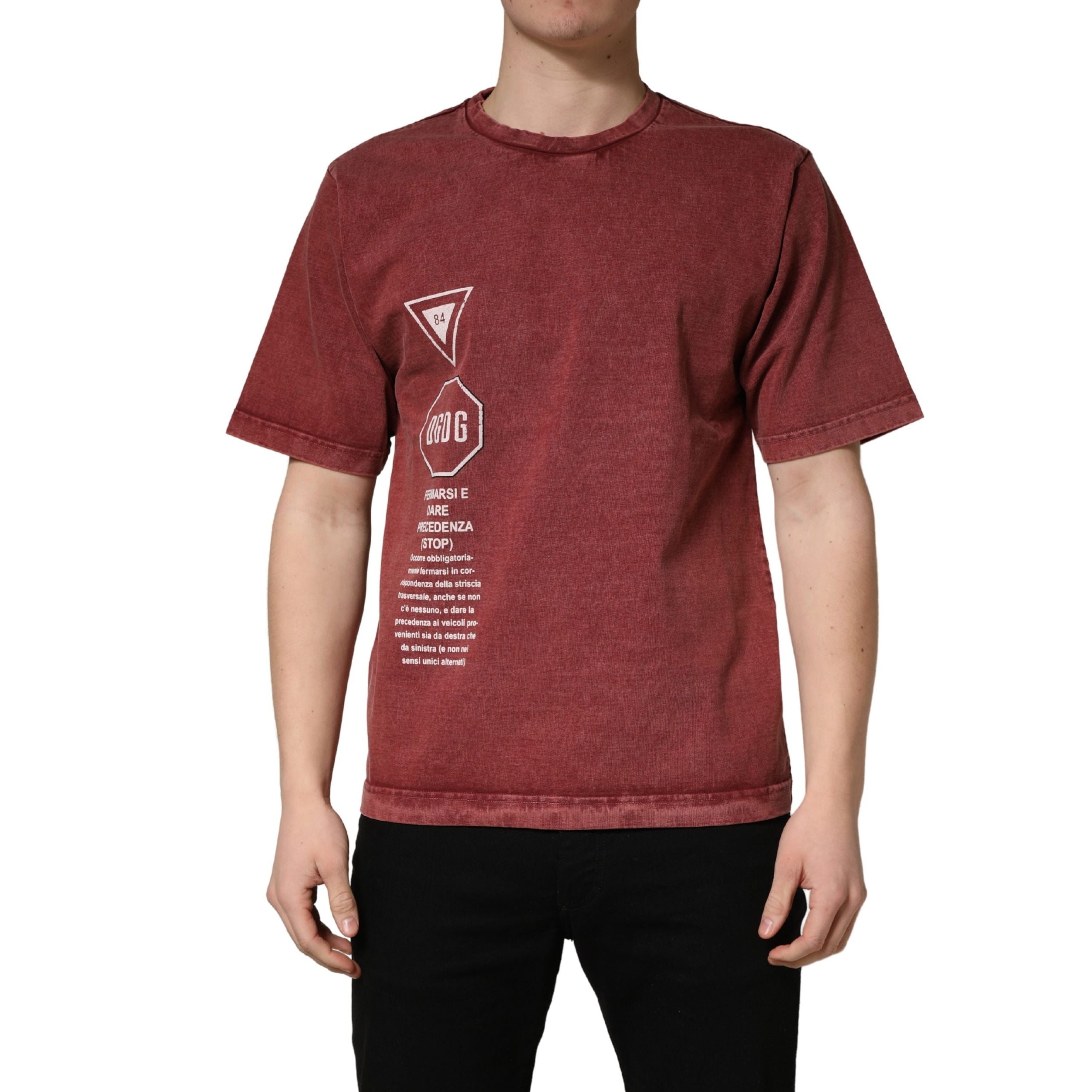 T-shirt Dolce & Gabbana bordeaux imprimé à col rond et manches courtes