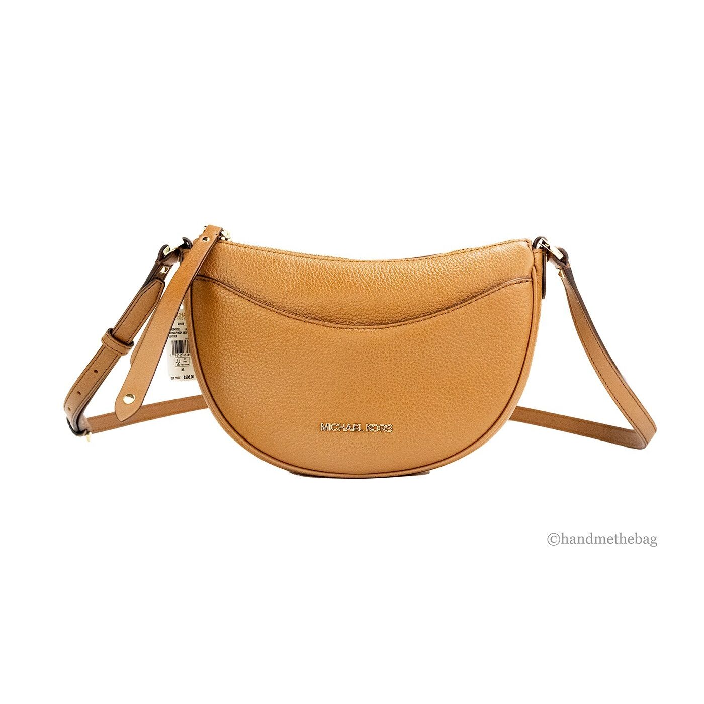 Sac à bandoulière demi-lune en cuir grainé Michael Kors Dover Small Luggage
