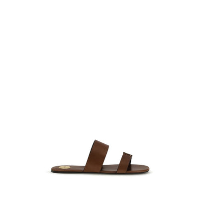 Saint Laurent Brown Calf Leather Flat Sandals - Women