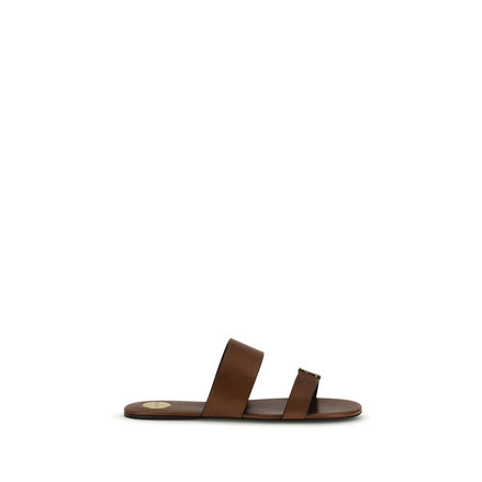 Saint Laurent Brown Calf Leather Flat Sandals - Women