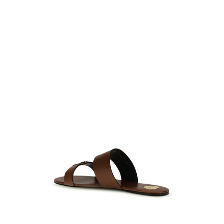 Saint Laurent Brown Calf Leather Flat Sandals - Women
