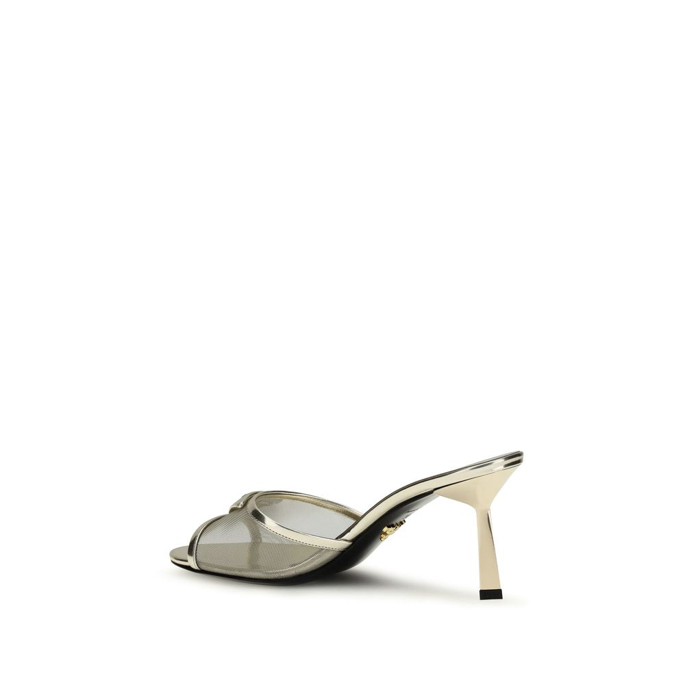 Sandales Prada en cuir de veau argenté à talon aiguille