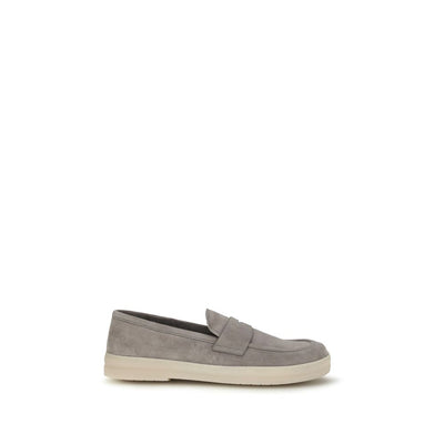 Prada Gray Calf Leather Slip-On Loafers