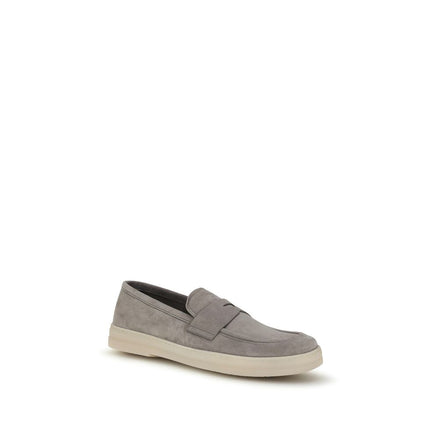 Prada Gray Calf Leather Slip-On Loafers
