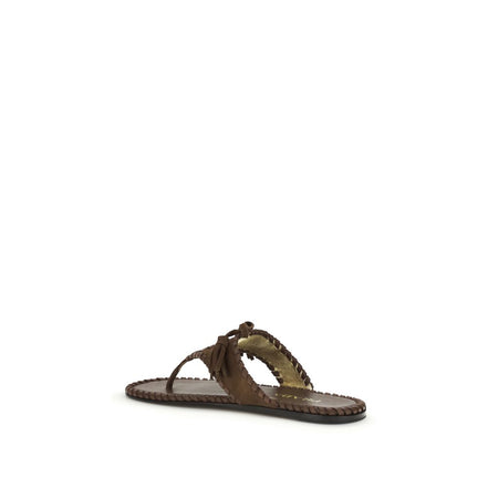 Sandales plates Prada en cuir de veau marron