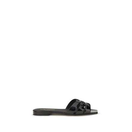 Sandali piatti Saint Laurent in pelle di vitello nera