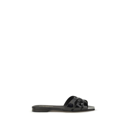 Saint Laurent Black Calf Leather Flat Sandals