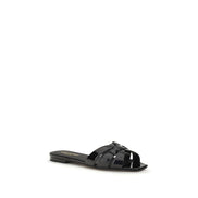 Sandali piatti Saint Laurent in pelle di vitello nera