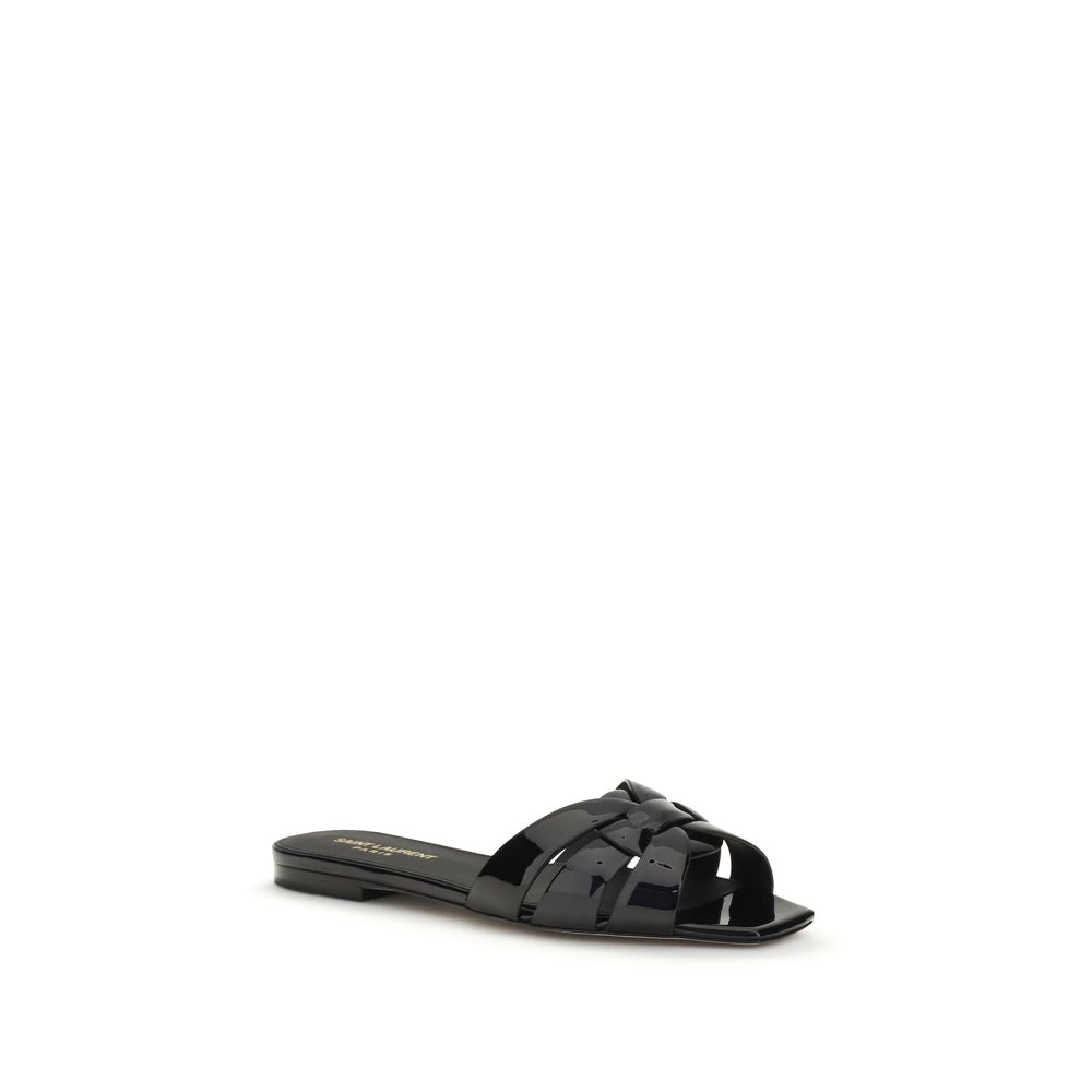 Sandali piatti Saint Laurent in pelle di vitello nera