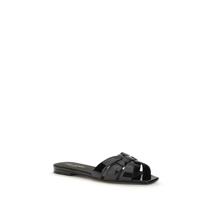 Saint Laurent Black Calf Leather Flat Sandals