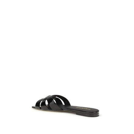 Sandali piatti Saint Laurent in pelle di vitello nera