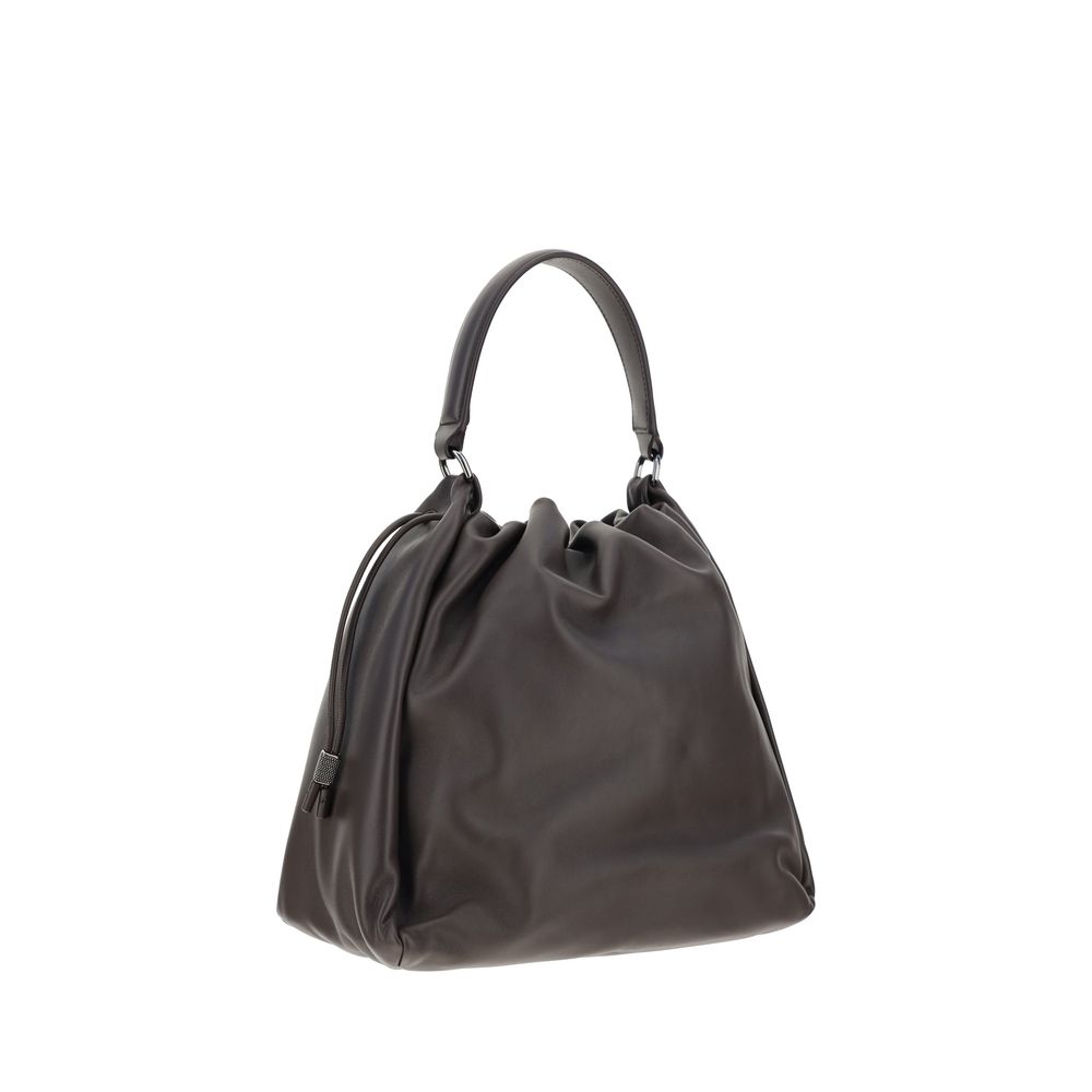 Brunello Cucinelli Brown Calf Leather Shoulder Bag