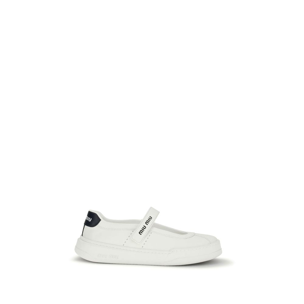 Miu Miu White Calf Leather Ballet Flats