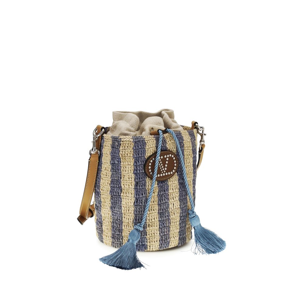 Sac seau Valentino Garavani en raphia bleu