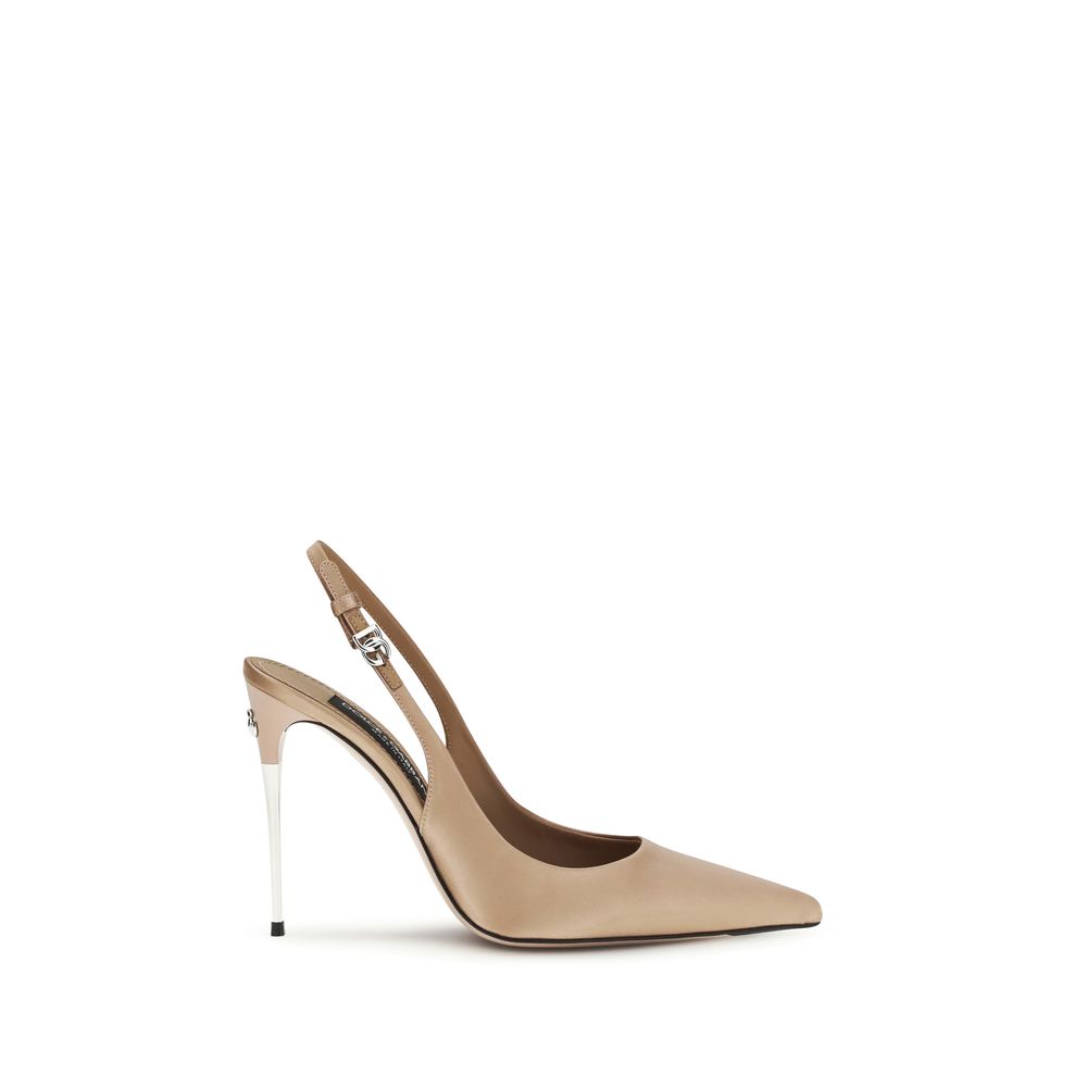 Décolleté Dolce & Gabbana in seta beige con tacco alto