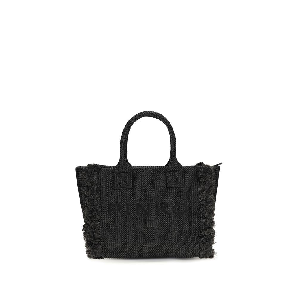 PINKO Black Beach Raffia Tote Bag
