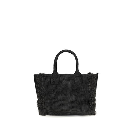PINKO Black Beach Raffia Tote Bag