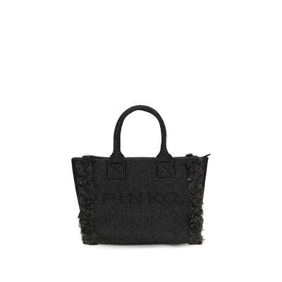 PINKO Black Beach Raffia Tote Bag