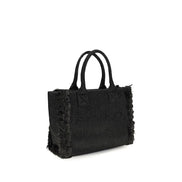 PINKO Black Beach Raffia Tote Bag