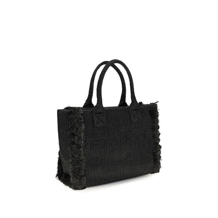 PINKO Black Beach Raffia Tote Bag
