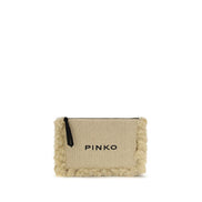 PINKO Beige Flat Handle Raffia Clutch