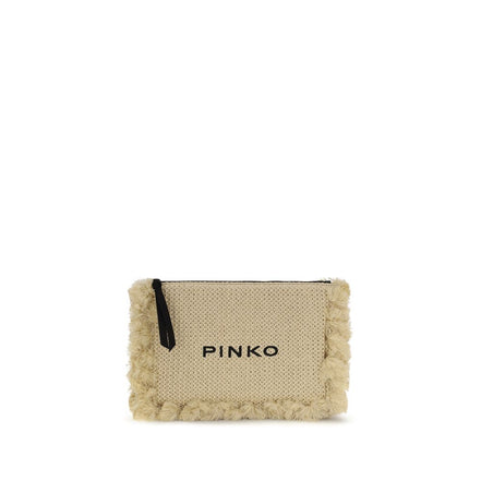 PINKO Beige Flat Handle Raffia Clutch