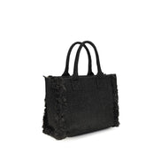 PINKO Black Beach Raffia Tote Bag